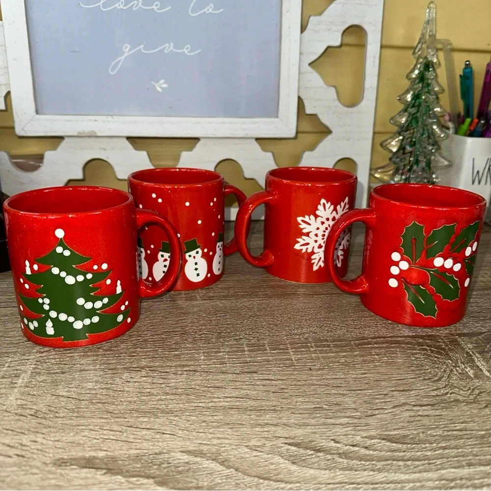 4 CHRISTMAS Waechtersbach Mugs Cups Coffee Wreaths , Snowman, tree and snowflake - Picture 13 of 15